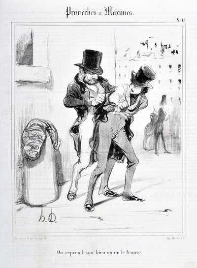 オノレ・ドーミエ（1808-1879）の作品。Charivariは1840年の作品。セリー PROVERBES ET MAXIMES 「我々は財産を再開するか、それを見つけるか」MUSEE DES BEAUX ARTS - PALAIS LONGCHAMP, MARSEILLE 作： Honoré Daumier