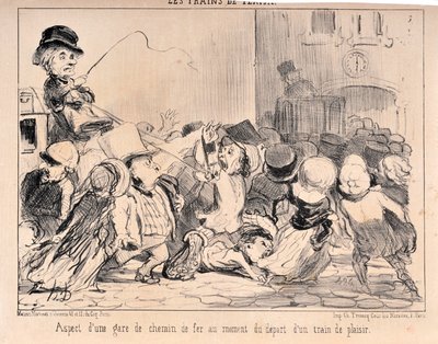 オノレ・ドーミエ（1808-1879）の作品。Charivariは1852年の作品。Serie LES TRAINS DE PLAISURE 快速列車の出発時の駅の様子 MUSEE DES BEAUX ARTS - PALAIS LONGCHAMP, MARSEILLE 作： Honoré Daumier