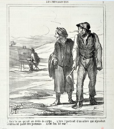 オノレ・ドーミエ（1808-1879）の作品。Charivariは1864年の作品。LES LANDSAGISTS "という作品で、おかしな体をしている...リンゴだけを作らない木の肖像を描いている...彼は夢中になっている！"ロンシャン宮殿の美術館 作： Honoré Daumier
