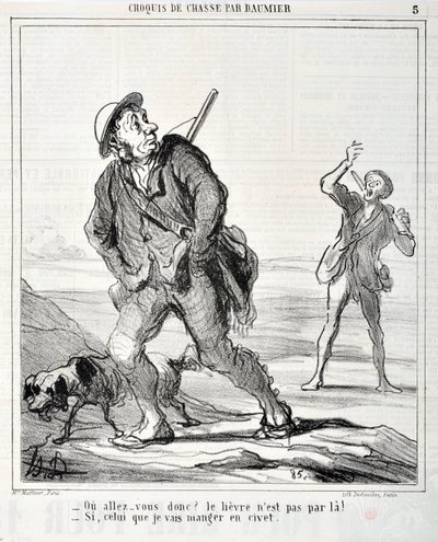 オノレ・ドーミエ（1808-1879）の作品「シャリヴァリ」は1864年に制作されました。シャッセのスケッチ「Ou va donc?うさぎはそこを通っていない！？- もし私がシベットで食べようとしているものなら」MUSEE DES BEAUX ARTS - PALAIS LONGCHAMP, MARSEILLE 作： Honoré Daumier