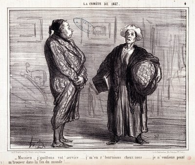 科学に関する漫画セリフ「1857年のコメットについて"Mossieu, I leave your service..."オノレ・ドーミエ（1808-1879）による版画。3月13日の新聞「ル・シャリヴァリ」からの抜粋 作： Honoré Daumier
