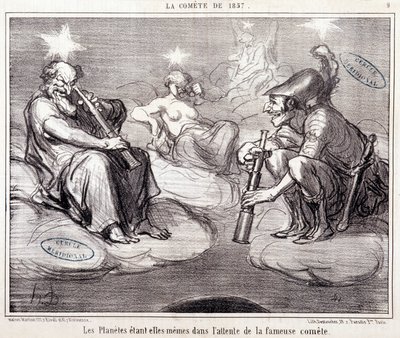 科学に関する漫画セリエスール「1857年のコメット」。"惑星は自ら有名なコメットを待っている"。オノレ・ドーミエ（1808-1879）による版画、3月25日 作： Honoré Daumier