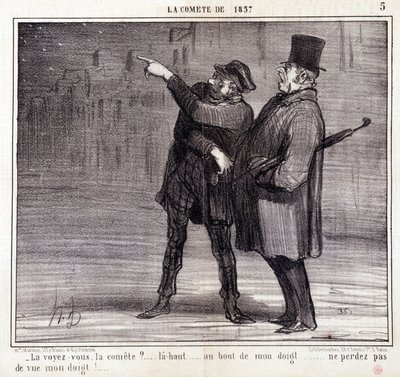 科学に関する漫画1857年のコメテ」のシリーズ。"Do you see the committee?"...。泥棒が被害者の注意をそらす。Honore DAUMIER（1808-1879）の版画。新聞「ル・シャリヴァリ」3月19日号より抜粋 作： Honoré Daumier