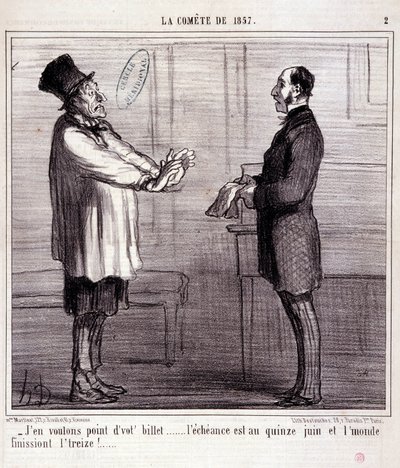 科学に関する漫画1857年のコメテ」のシリーズ。チケットはいらない..."Honore DAUMIER（1808-1879）の版画。新聞「ル・シャリヴァリ」3月4日号より抜粋 作： Honoré Daumier