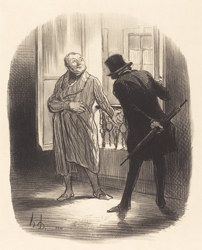 この宿泊施設は、ロワイヤル広場の割には少し高価です... 作： Honoré Daumier