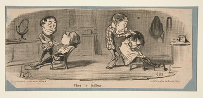 1853 年 2 月 3 日、16 日、19 日、チャリヴァリのテーラー、美容院で 作： Honoré Daumier