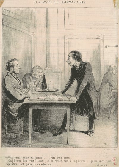 5 つのハート、ストレートと 14... 作： Honoré Daumier