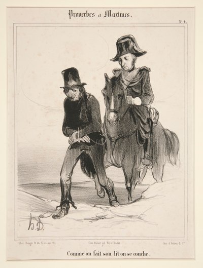 箴言と格言より 4 人は寝床を整え、人は横になる。 作： Honoré Daumier