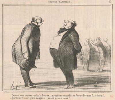 証券取引所に遅れて到着すると... 作： Honoré Daumier