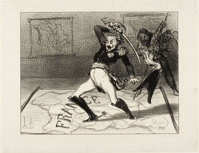 ニコラス皇帝が彼のキャビネットで働いている、1850年のアクチュアリテスのプレート94 作： Honoré Daumier