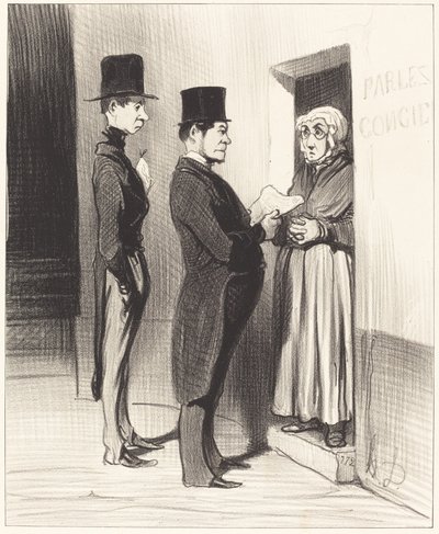 そして、そのドアに話しかけると、このように宣言されました... 作： Honoré Daumier