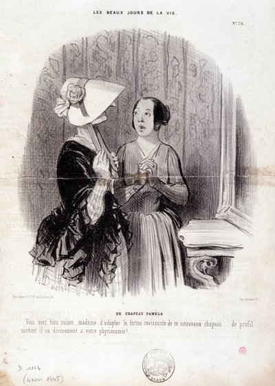 ファッション漫画。セリー「人生の美しい日々」。"11月4日の「パメラの帽子...」の様子 作： Honoré Daumier