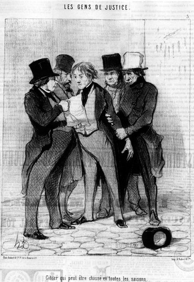 オノレ・ドーミエ（1808-1879）が描いた正義をテーマにした漫画「Gens de Justice」から引用したもので、季節を問わず狩りができるゲーム。"Charivari" 作： Honoré Daumier