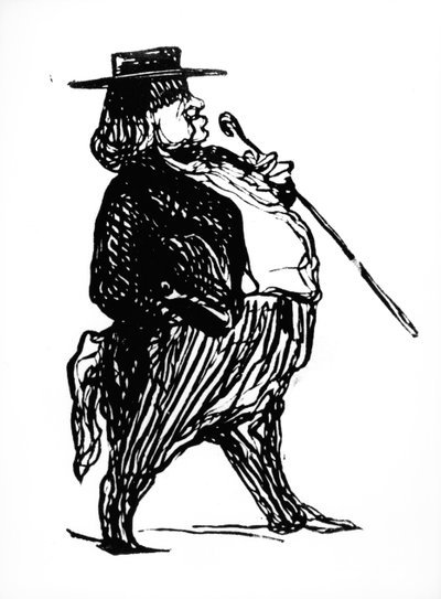 オノレ・ド・バルザック（1799-1850）は杖を持っており、おそらく &39;Physiologie du Rentier&39;、c.1841（紙にインク）のために描かれた 作： Honoré Daumier