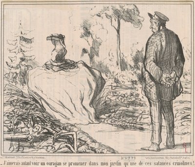 あのクソクリノリンよりハリケーンが庭をうろうろしているのを見たい！ 作： Honoré Daumier