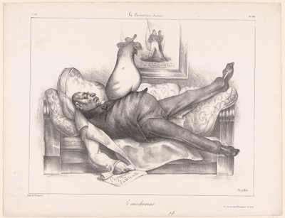 悪夢の中のラ・ファイエット侯爵ジルベール・デュ・モティエの似顔絵 Le cauchemar (オブジェクトのタイトル) 作： Honoré Daumier