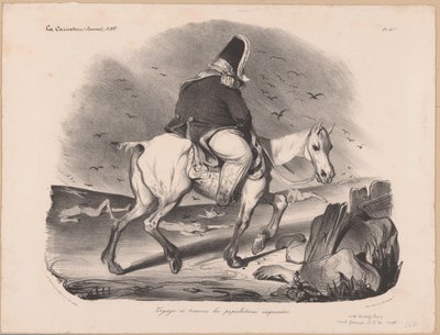 死体の中で馬に乗ったフランス王ルイ フィリップ 1 世の似顔絵 Voyage à travers les peoples empressées (オブジェクトのタイトル) 作： Honoré Daumier