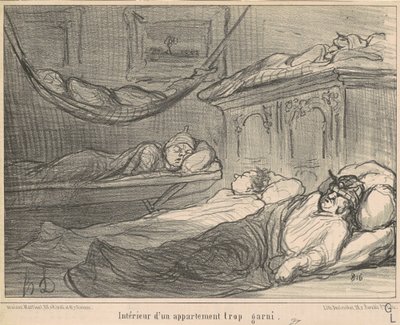 詰め込みすぎのアパートのインテリア... 作： Honoré Daumier