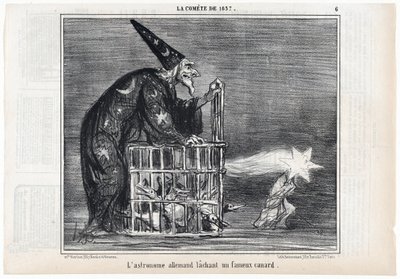 1857年の彗星、「ドイツの天文学者が有名なアヒルを放った」、Le Charivari, pubより。1858年（彫刻 作： Honoré Daumier
