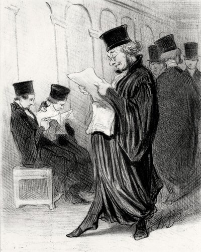 法律雑誌で自分自身への賛辞を読んでいるシャボタール弁護士、1846年。 作： Honoré Daumier