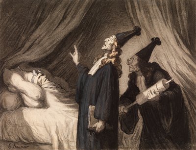 Le Malade Imaginaire、1850年頃（黒チョークと紙にトイレ） 作： Honoré Daumier