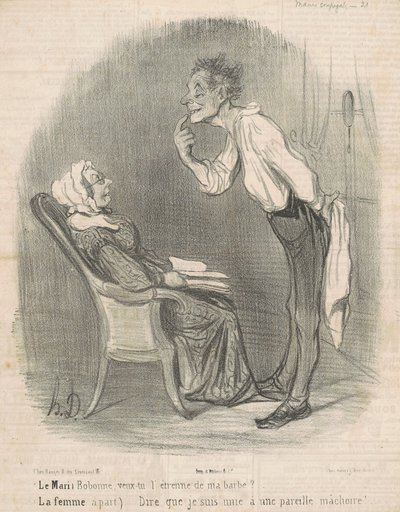 夫。 ボボン、あごひげのプレゼント欲しい？ 作： Honoré Daumier
