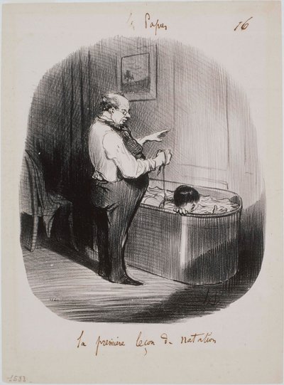 レパパス-最初の水泳レッスン 作： Honoré Daumier