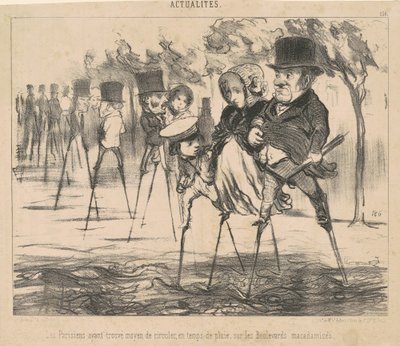 移動する方法を見つけたパリジャン... 作： Honoré Daumier