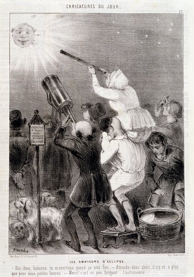 日食の素人たち - ドーミエのエングレーヴィング、「シャリヴァリ」誌、v.1840年掲載 作： Honoré Daumier