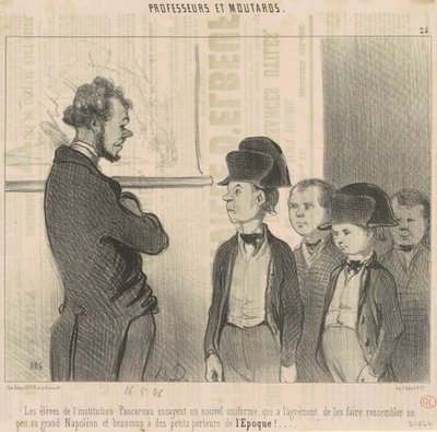 パスカロー学園の生徒たちが新しい制服を試着しています... 作： Honoré Daumier