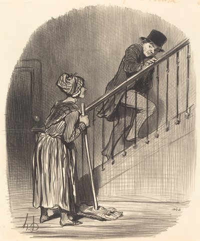 私の妻は家にいますか？ 作： Honoré Daumier
