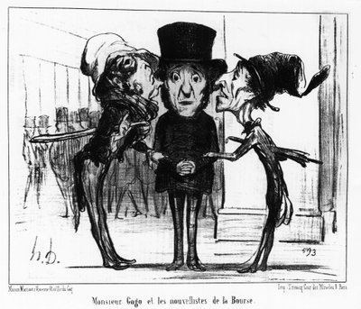 Monsieur Gogo and the news list of the Bourse: Honore Daumier (1808-1879)による証券取引所とゴゴについての「ニュース」から描かれた一連の漫画。"Charivari" 作： Honoré Daumier
