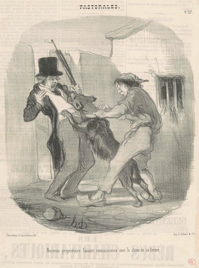新しい飼い主が犬を知る... 作： Honoré Daumier