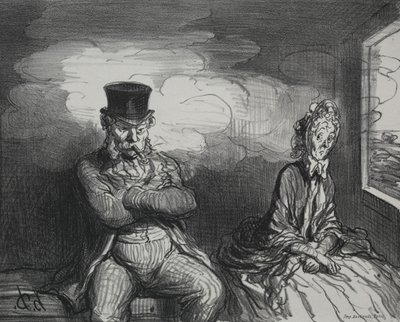 電車の中で：楽しい仲間 作： Honoré Daumier