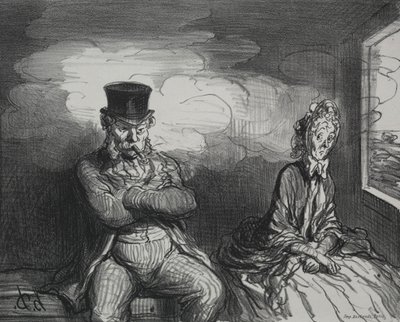 On the Train：A Pleasant Companion、1862。 作： Honoré Daumier