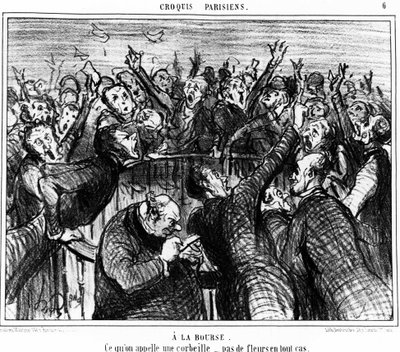 財布の上、バスケットと呼ばれるもの、いずれにしても花はない：オノレ・ドーミエ（1808-1879）の財布に描かれた一連の風刺画。"Charivari" 作： Honoré Daumier