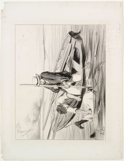 Parisian Boatmen、プレート 14: Man Overboard 作： Honoré Daumier