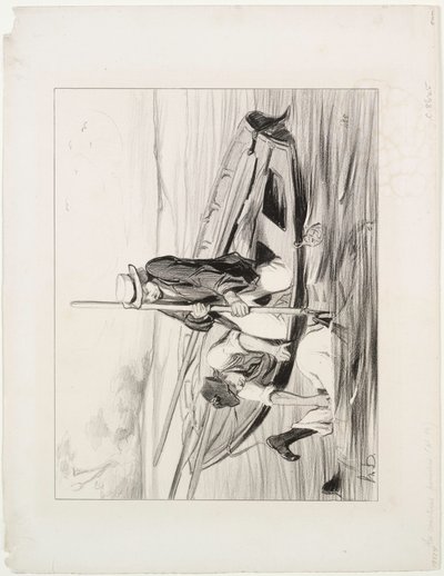 パリの船乗り、プレート14：船外の男、1843年。 作： Honoré Daumier