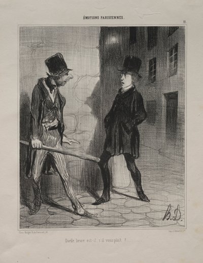 Parisian Emotions、plate 11：What Time is it Please、1839 November 18。 作： Honoré Daumier