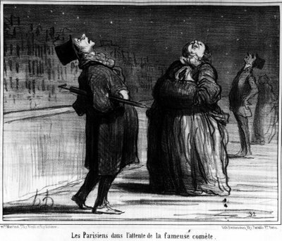 有名な彗星を待つパリの人々（オノレ・ドーミエ（1808-1879）の風刺画）。"Charivari" 作： Honoré Daumier