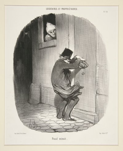 テナントと所有者から、真夜中を渡します 作： Honoré Daumier