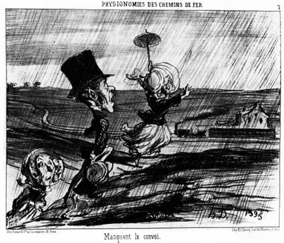 鉄道の人相学。オノレ・ドーミエ(1808-1879)の鉄道を題材にした一連の漫画「車列の行方」。"Charivari" 作： Honoré Daumier