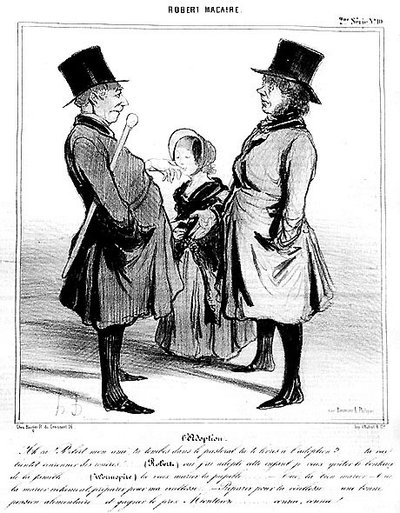 ロベール・マケール：ドーミエによる養子縁組-1841年4月25日付「シャリヴァリ」紙にて 作： Honoré Daumier