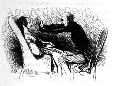 パリの催眠術の光景、1850年頃（エングレーヴィング） 作： Honoré Daumier