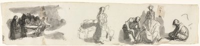 右に4つの数字のグループがある研究シート（直腸） 作： Honoré Daumier