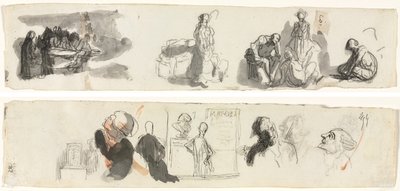 右に 4 つの図のグループを含む研究シート (右) さまざまな図のスケッチ (裏面) 作： Honoré Daumier