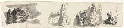 4つの図のグループが右側にあるスタディのシートさまざまな図のスケッチ図vers 作： Honoré Daumier