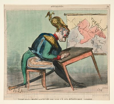 また、彼の小さなテーブルを参照することに熱心です 作： Honoré Daumier