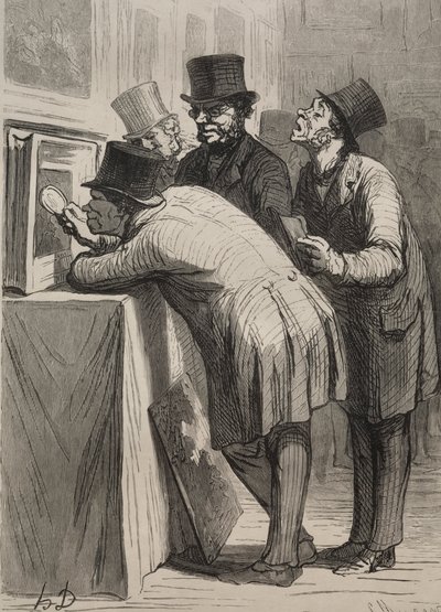 オークションルーム：アマチュア。 作： Honoré Daumier
