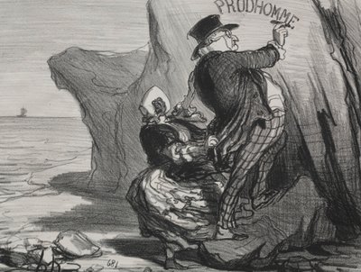 善良なブルジョア (プレート 3): この崖への訪問の不朽の記念碑を残したい. 作： Honoré Daumier